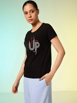SZN Graphic Print Women Round Neck Black T-Shirt