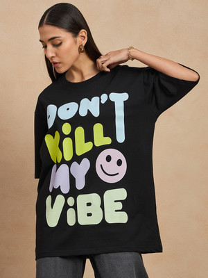 COLOR CAPITAL Graphic Print Women Round Neck Black T-Shirt