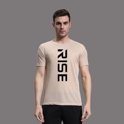 InkTees Typography Men Round Neck Beige T-Shirt