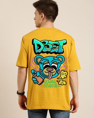 Clickwell Trend Printed Men Round Neck Yellow T-Shirt
