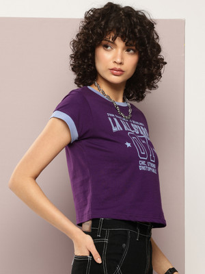 DILLINGER Printed Women Round Neck Purple T-Shirt