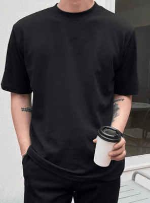 MIT Bharat Solid Men Round Neck Black T-Shirt