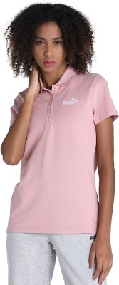 PUMA Solid Women Polo Neck Pink T-Shirt