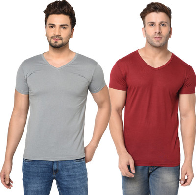 Tresna Trending Solid Men V Neck Multicolor T-Shirt