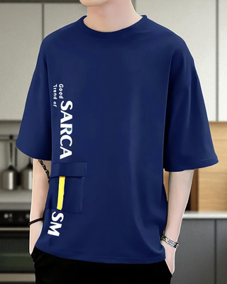 Autna Typography Men Round Neck Navy Blue T-Shirt