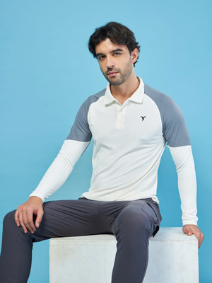 TECHNOSPORT Colorblock Men Polo Neck White T-Shirt