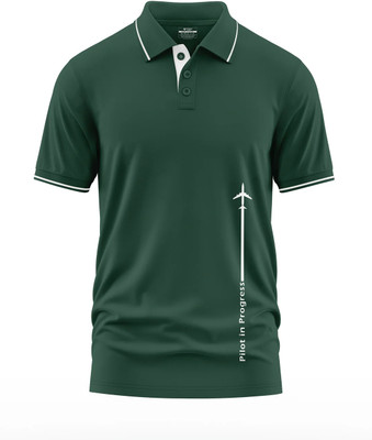 Warriorworld Typography Men Polo Neck Green T-Shirt