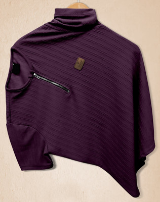 METRONAUT Self Design Men Zip Neck Purple T-Shirt