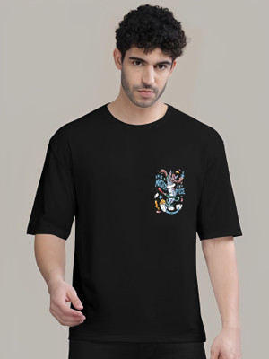 Clothy Trend Printed Men Round Neck Black T-Shirt