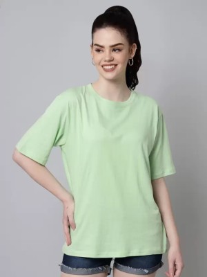 Earthstick Solid Women Round Neck Light Green T-Shirt