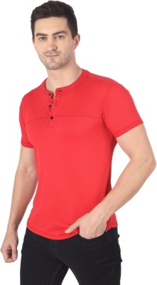 Manifesto Solid Men Mandarin Collar Red T-Shirt