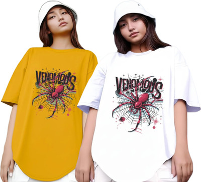 R S Fashion Printed Women Round Neck Yellow, White T-Shirt