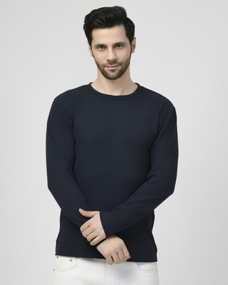 SMASH SMART WEAR Solid Men Crew Neck Navy Blue T-Shirt