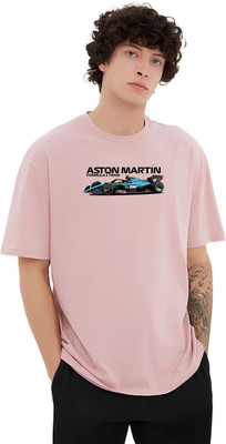 KART BLACK Self Design Men Round Neck Pink T-Shirt