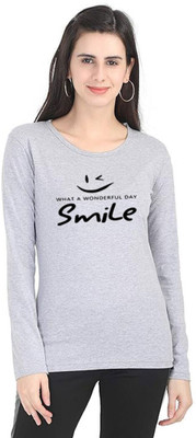 Vylo Printed Women Round Neck Grey T-Shirt