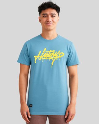 Sun N Summer Graphic Print Men Round Neck Light Blue T-Shirt