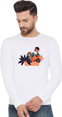 LV CARE Printed, Self Design Men Round Neck White T-Shirt
