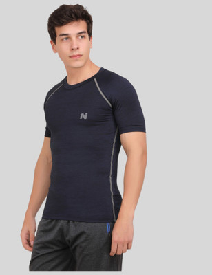 NINQ Solid Men Round Neck Blue T-Shirt