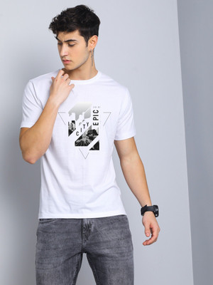 Moldify Printed Men Round Neck White T-Shirt