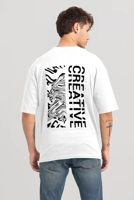Trend Twist Printed Men Round Neck White T-Shirt