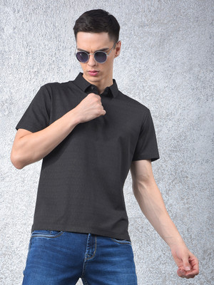 CRIMSOUNE CLUB Self Design Men Polo Neck Black T-Shirt