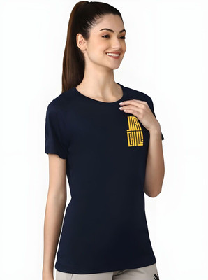 SZN Graphic Print Women Round Neck Dark Blue T-Shirt