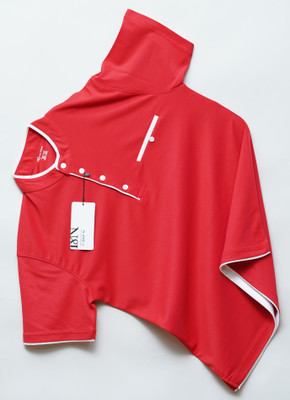 N AND J Solid Men Mandarin Collar Red T-Shirt