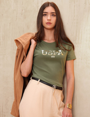 U.S. POLO ASSN. Printed Women Crew Neck Green T-Shirt