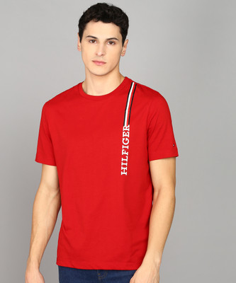 TOMMY HILFIGER Printed Men Round Neck Red T-Shirt