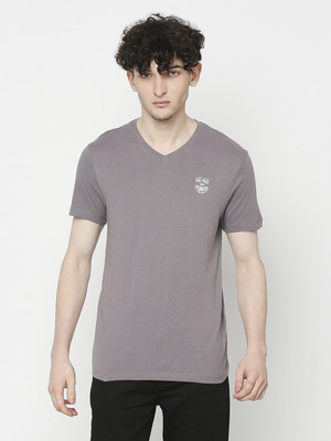 BEING HUMAN Solid Men V Neck Grey T-Shirt