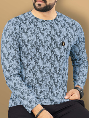 VeBNoR Printed Men Round Neck Light Blue T-Shirt