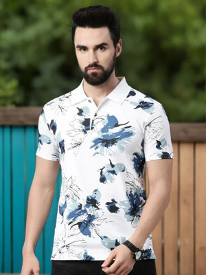 Kryptic Printed Men Polo Neck White T-Shirt