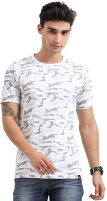 Texman Printed Men Round Neck Grey, White T-Shirt