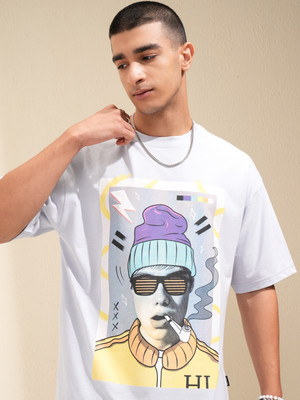 HIGHLANDER Printed Men Round Neck White T-Shirt