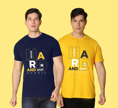 WOOSTRO Graphic Print Men Round Neck Yellow, Blue T-Shirt