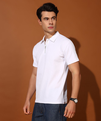 METRONAUT Self Design Men Polo Neck White T-Shirt