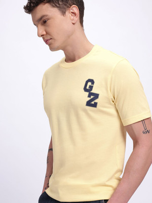 Glitchez Printed Men Round Neck Yellow T-Shirt