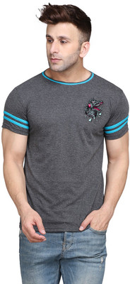 Blisstone Printed Men Round Neck Grey T-Shirt