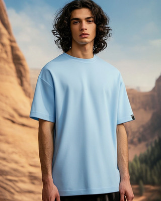 BEWAKOOF Solid Men Round Neck Blue T-Shirt