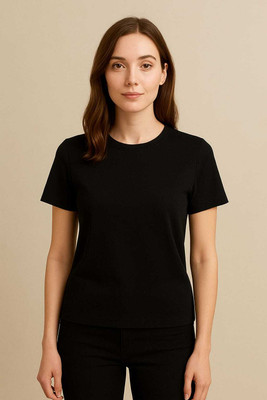 VALLIS Solid Women Round Neck Black T-Shirt