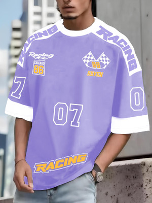 Jump Cuts Printed Men Round Neck Purple T-Shirt