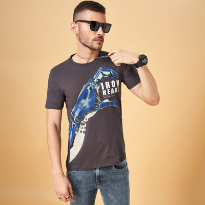 SF Jeans by Pantaloons Printed, Typography Men Round Neck Black T-Shirt