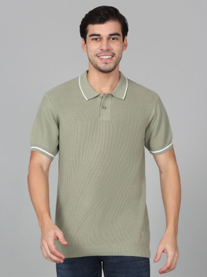 CANTABIL Solid Men Polo Neck Light Green T-Shirt