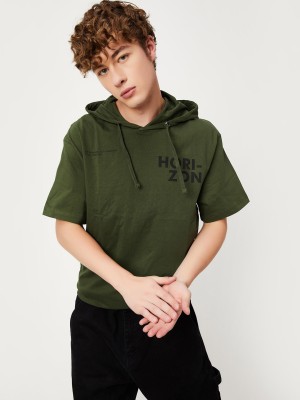 MAX Solid Men Hooded Neck Green T-Shirt