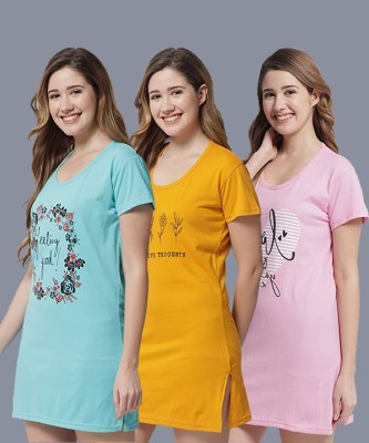 ANIXA Printed Women Round Neck Pink, Light Blue, Yellow T-Shirt