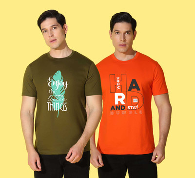 WOOSTRO Printed Men Round Neck Multicolor T-Shirt