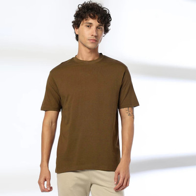 SONI BROS Solid Men Round Neck Brown T-Shirt
