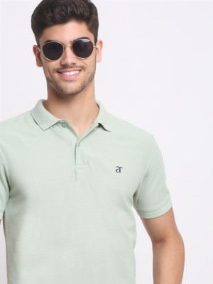 Affordable AF Solid Men Polo Neck Light Green T-Shirt