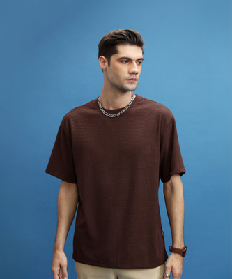 HIGHLANDER Solid Men Round Neck Brown T-Shirt