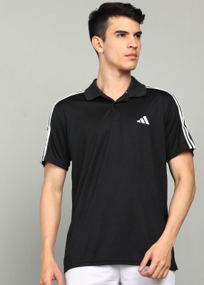 ADIDAS Solid Men Polo Neck Black T-Shirt